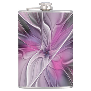Florales Fraktal Modernes Abstraktes Blumen Pink G Flachmann