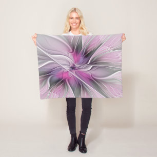 Florales Fraktal Modernes Abstraktes Blumen Pink G Fleecedecke