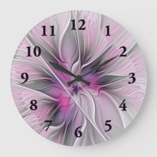 Florales Fraktal Modernes Abstraktes Blumen Pink G Große Wanduhr