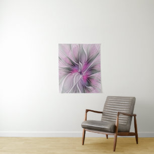 Florales Fraktal Modernes Abstraktes Blumen Pink G Wandteppich