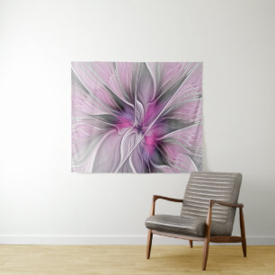 Florales Fraktal Modernes Abstraktes Blumen Pink G Wandteppich