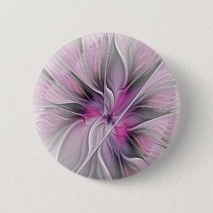 Florales Fraktal Modernes Abstraktes Blumen Rosa G Button