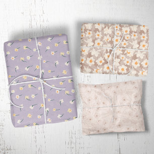 Florales Frühlingsnarzisse   Braun und Lila Geschenkpapier Set