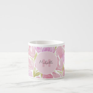 Florales Fuchsienrosa Wasserfarben-Monogramm Espressotasse