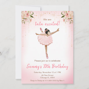 Florales Geburtstagsmotiv dunkle Haut Ballerina Einladung