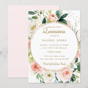 Florales geometrisches Blush-Gold-Quinceanera-Einl Einladung