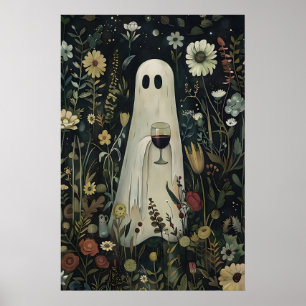 Florales Gespenst mit Glas Wein in einem geheimnis Poster