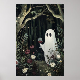 Florales Gespenst mit Glas Wein in einem mysteriös Poster