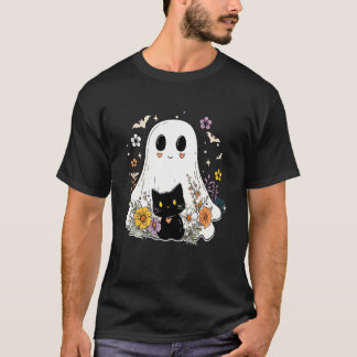 Florales Gespenst Schwarze Katz Halloween Kostüm f T-Shirt