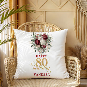 Florales Gold-Burgund 80. Geburtstagsgeschenk Kiss Kissen