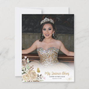 Florales Gold Prinzessin Quinceanera Foto Danke Einladung