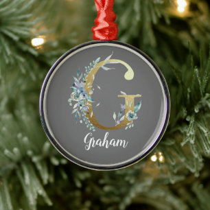 Florales goldenes Buchstabe G auf Grau Ornament Aus Metall