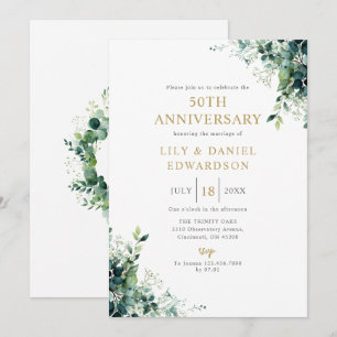 Florales Grün-Monogramm 50. Hochzeitstag Einladung