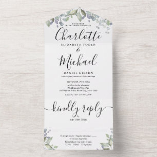 Florales Grün Script Monogramm Hochzeit  All In One Einladung