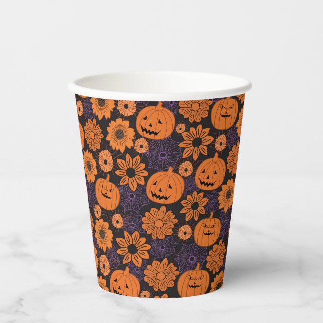 Florales Halloween Pappbecher (Vorderseite)