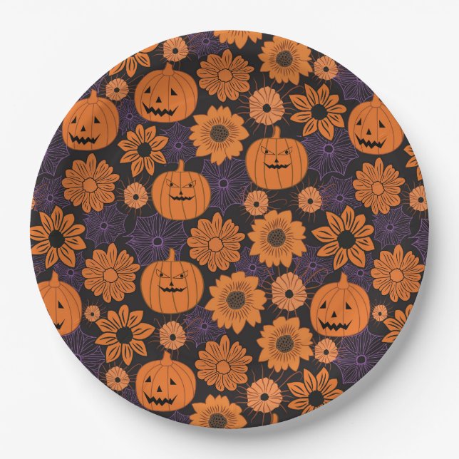 Florales Halloween Pappteller (Vorderseite)