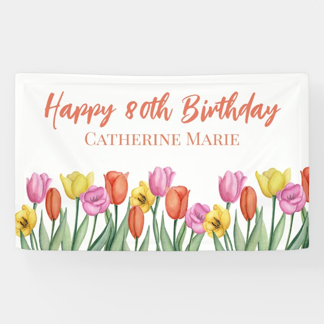 Florales Happy 80. Geburtstag  Banner (Horizontal)