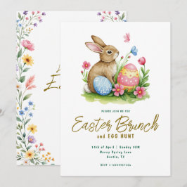 Florales Hase-und-Ei-Watercolor-Osterbrunch Einladung