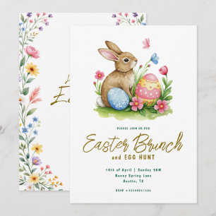 Florales Hase-und-Ei-Watercolor-Osterbrunch  Einladung