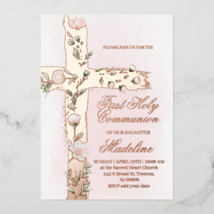 florales Heiliges Kreuz Erste Kommunion Folieneinladung
