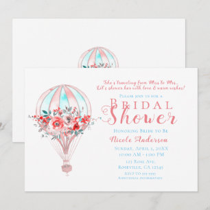 Florales Heißluft-Federball-Reise-Braut Hochzeitsd Einladung