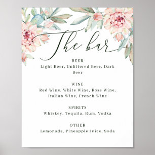 Florales Hochzeitsbar-Menü-Schild. Wasserfarbe Bot Poster