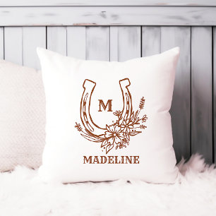 Florales Hufeisen Braunes Land Western Monogramm Kissen