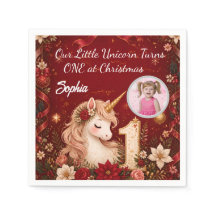 Florales Karmesin Einhorn 1. Geburtstag Weihnachte
