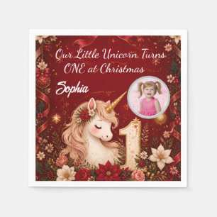 Florales Karmesin Einhorn 1. Geburtstag Weihnachte Serviette