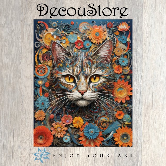 Florales Katzen-Dekor Seidenpapier (Von Creator hochgeladen)