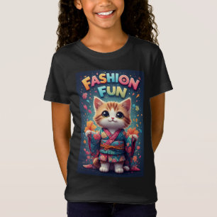 🐱 Florales Kimono Katzen Mode T-Shirt Süßes Gesch