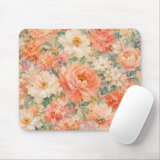 florales Korallen-Pfirsich Romantische Blüten Heim Mousepad