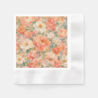 florales Korallen-Pfirsich Romantische Blüten Heim Serviette