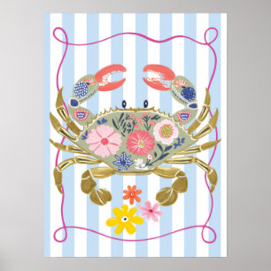 florales Krabben-Funky-Ozean-Wandkunst-Poster Poster