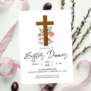 florales Kreuz christliches Osterfrühling Abendess Einladung