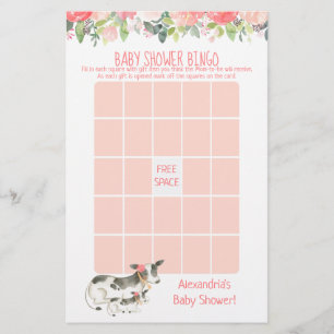 Florales Kuh-Baby-Shower-Bingo-Spiel