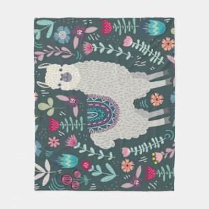 Florales Lama: Vintage handgezeichnete Doodles Fleecedecke