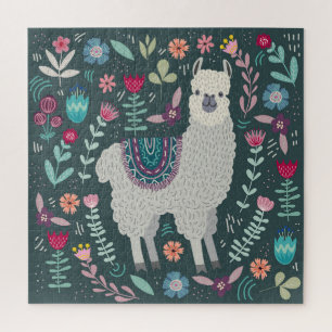 Florales Lama: Vintage handgezeichnete Doodles Puzzle