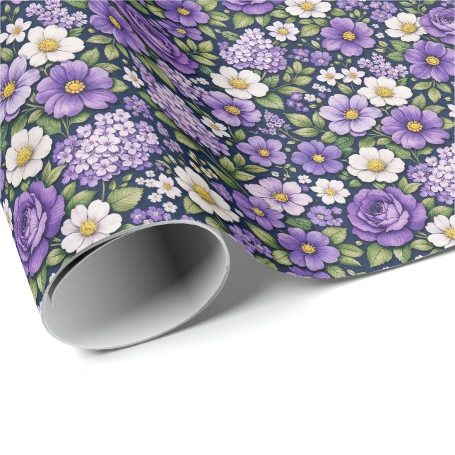 florales Lila Geschenkpapier (Rolleneckpunkt)