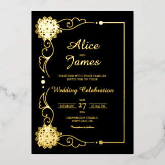 Florales Mandala Elegantes Hochzeit mit schwarzer  Folieneinladung