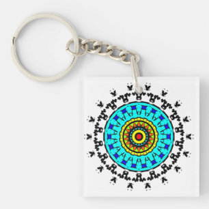 Florales Mandala-Nahtloses Muster Lebendiges Cyan  Schlüsselanhänger