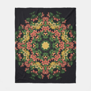 Florales Mandala: rot, gelb vintage. Fleecedecke