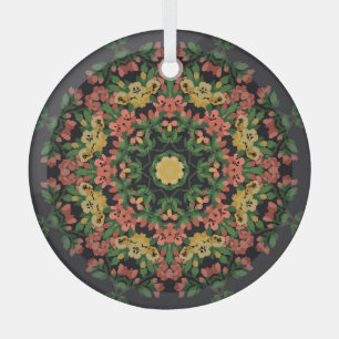 Florales Mandala: rot, gelb vintage. Ornament Aus Glas