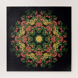 Florales Mandala: rot, gelb vintage. Puzzle