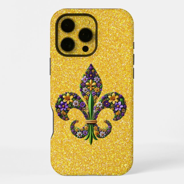 Florales Mardi Gras fleur de lis iPhone Hülle (Rückseite)