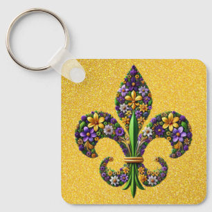 Florales Mardi Gras fleur de lis Schlüsselanhänger
