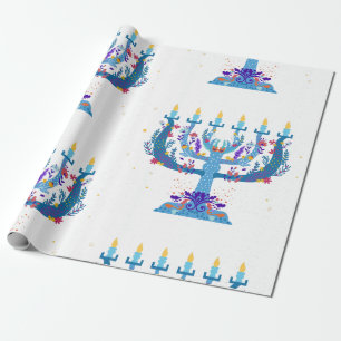 florales Menora Hanukkah Geschenkpapier