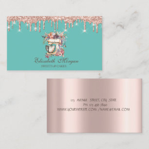 Florales Mixer Rose Gold Tropfen Mintgrün Bäckerei Visitenkarte