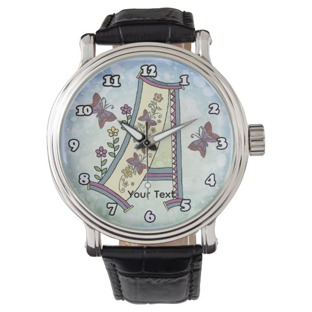 florales Monogramm A Armbanduhr (Vorderseite)