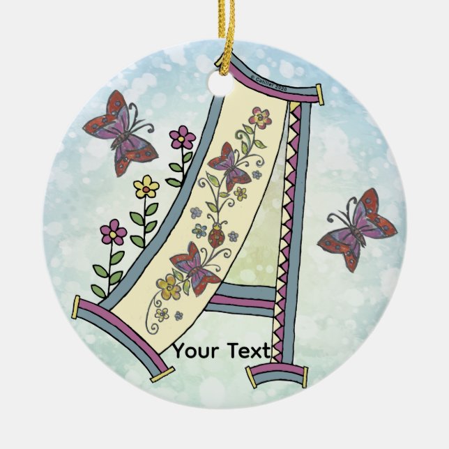 florales Monogramm A Keramik Ornament (Vorne)